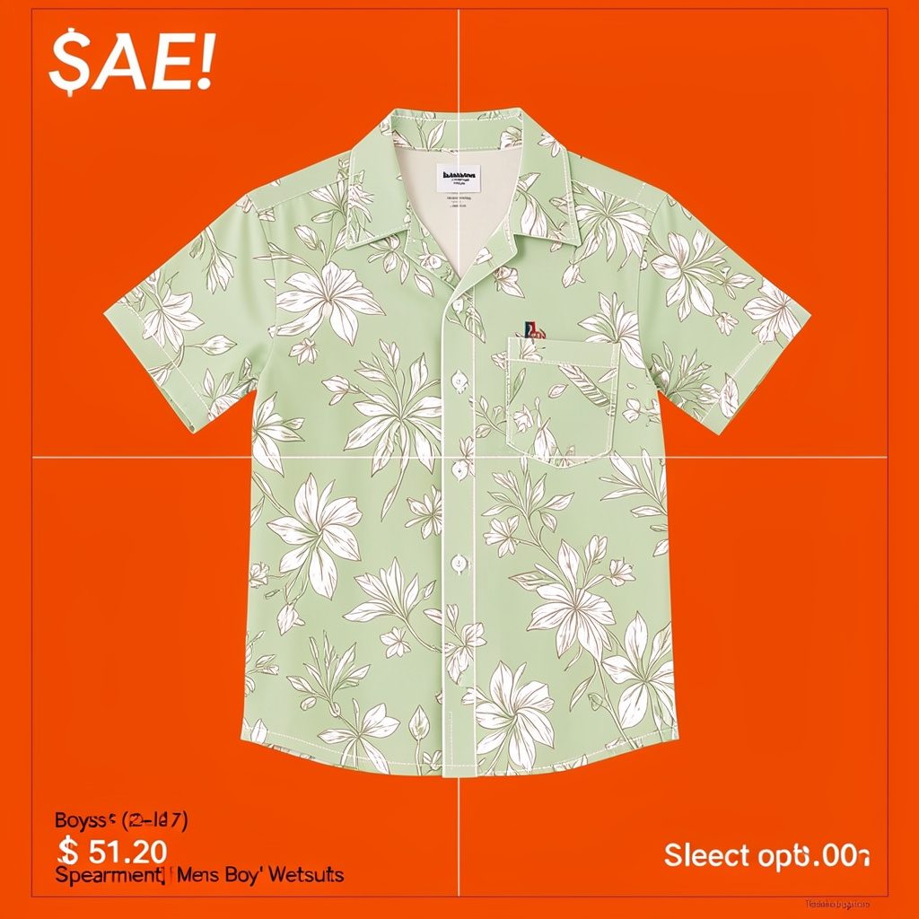 Spearmint-green floral short-sleeve shirt for boys