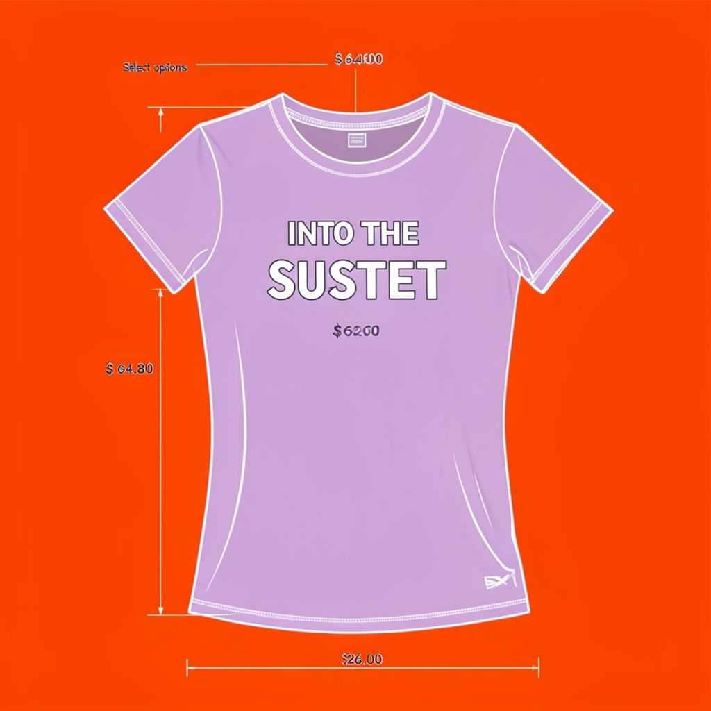 Soft lilac t-shirt with a sunset-inspired graphic, draped casually on a light surface