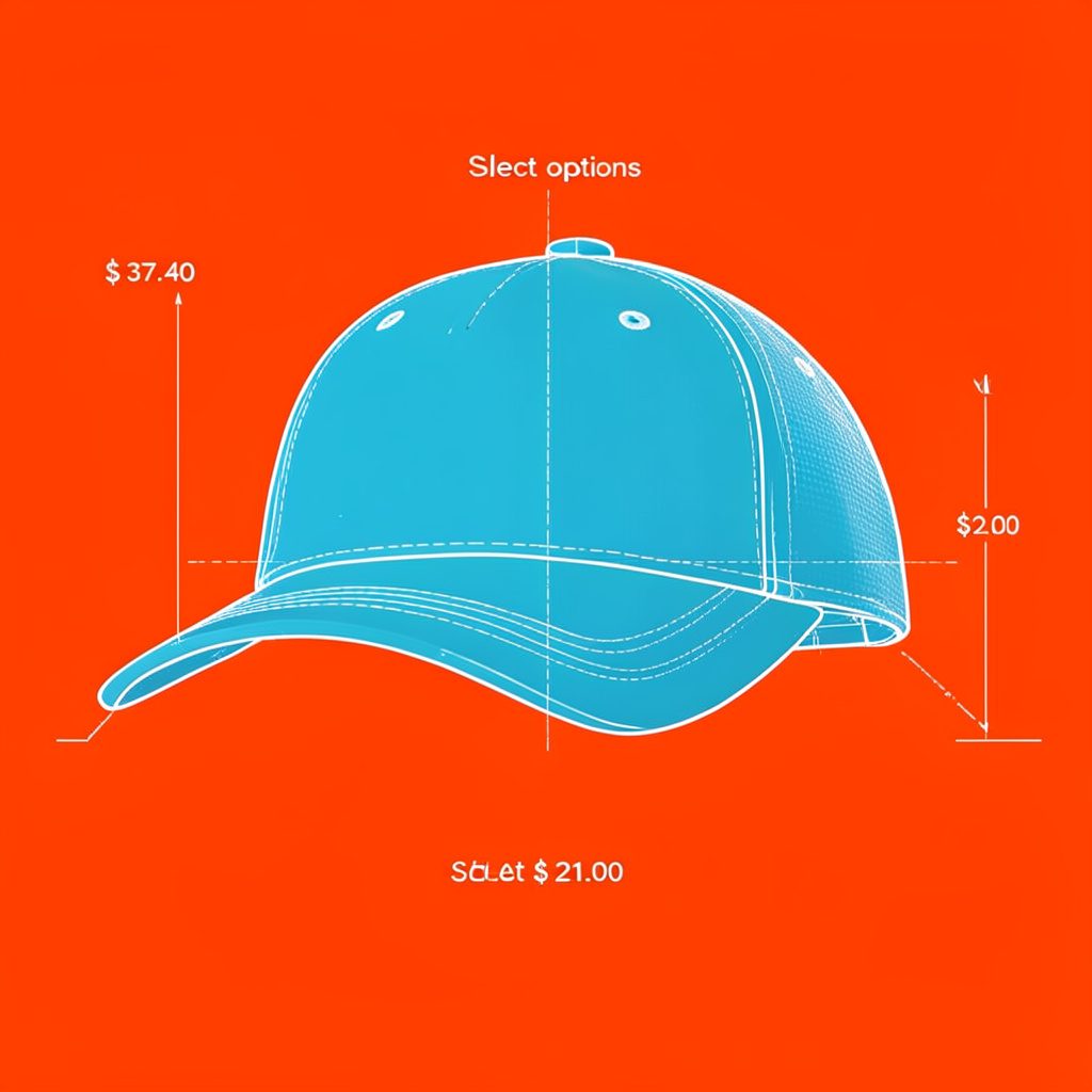 Technical blueprint of a wide-brim sun hat with band in dusty aqua and bone