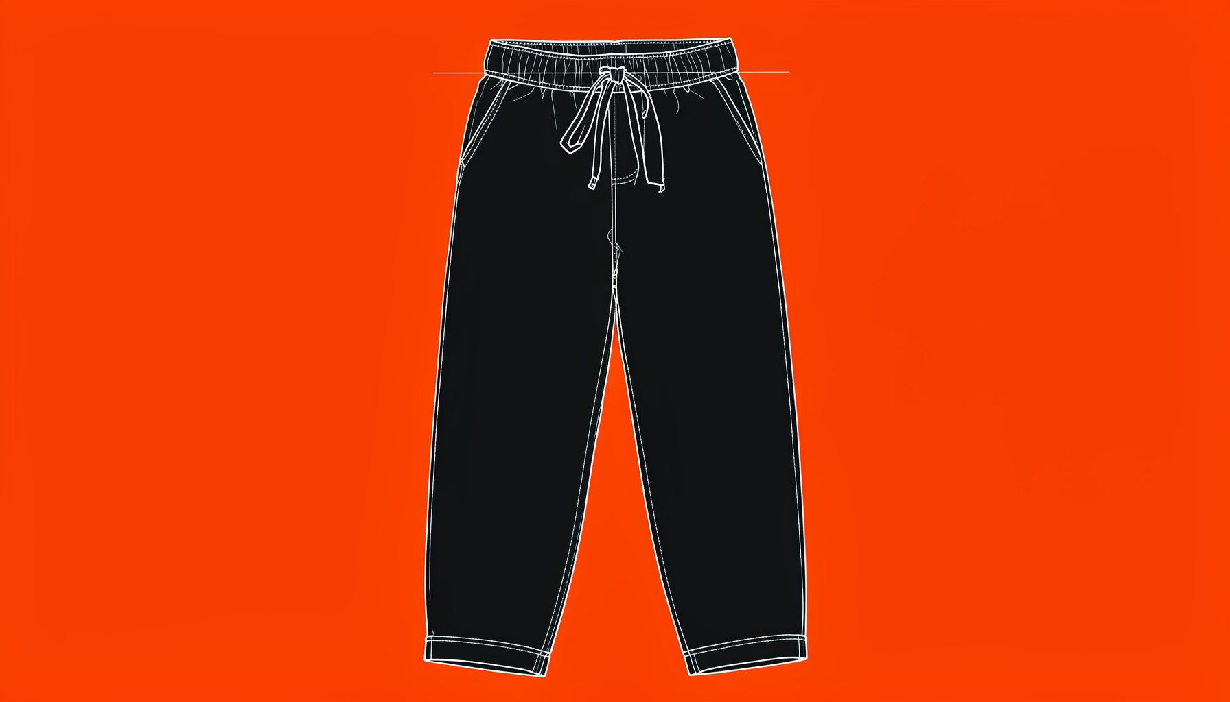 Relaxed-fit pants in off-black, laid flat with a drawstring waist detail.