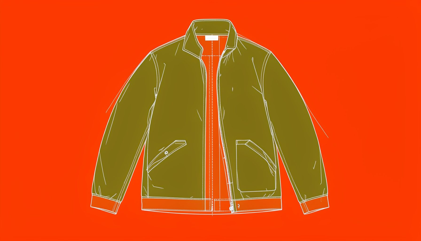 A lightweight utility jacket in olive green, shown open with pockets visible.