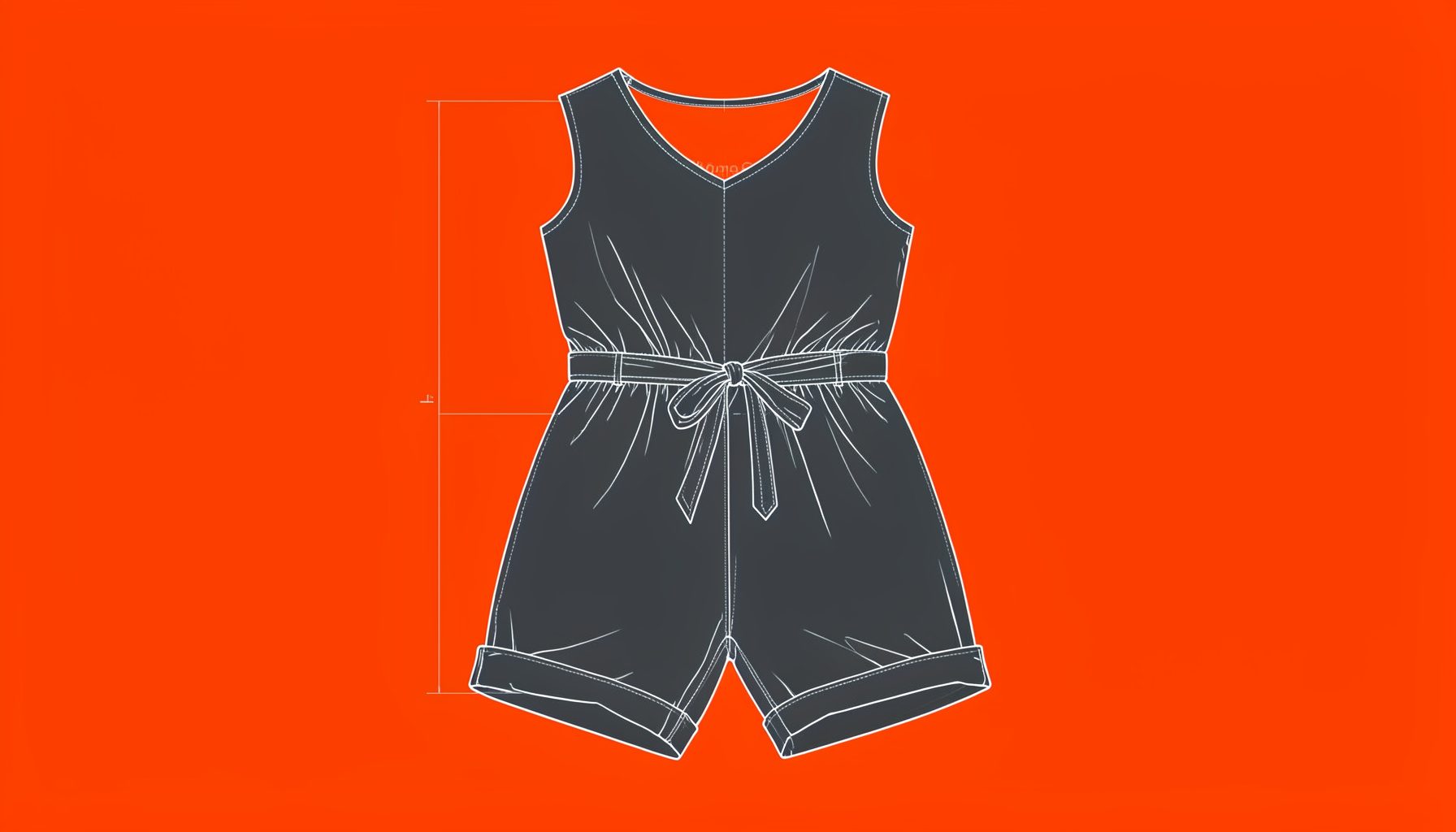 A relaxed romper in charcoal, shown flat with rolled cuffs and a tie waist.