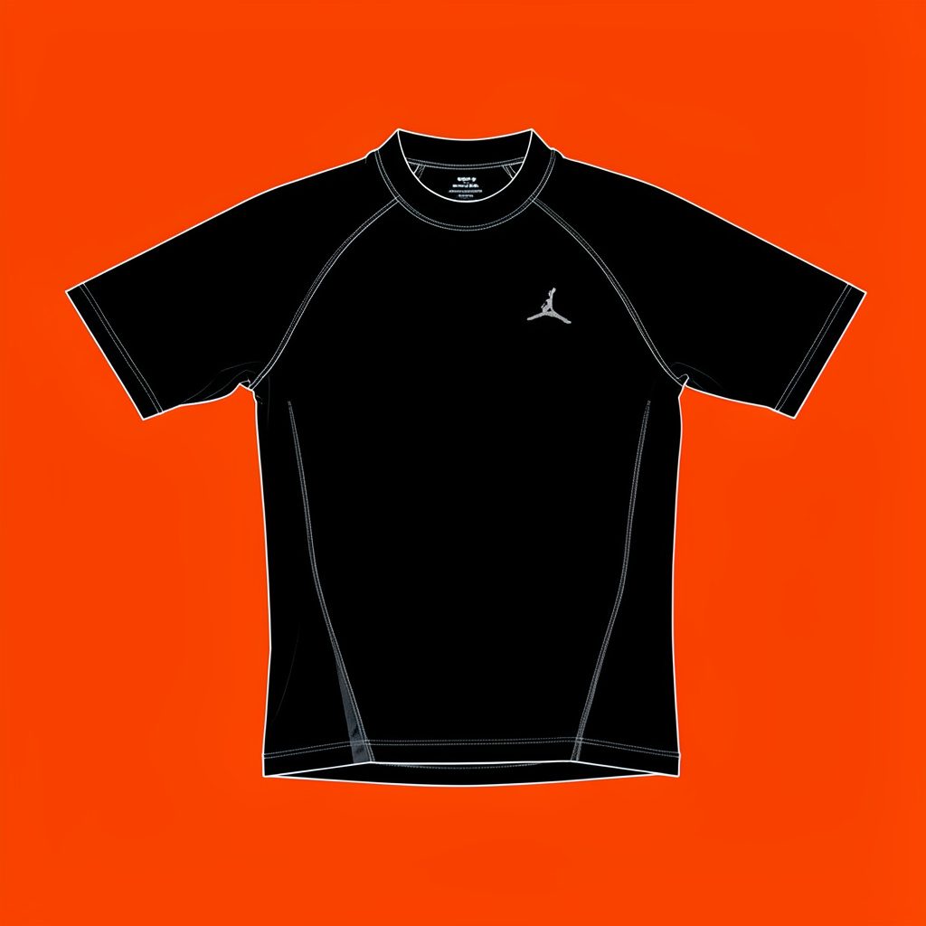 A black performance-fit short-sleeve rashguard with subtle logo detailing, laid flat